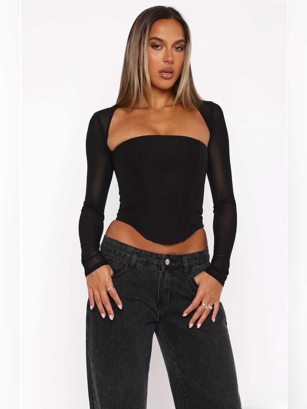 White Fox Boutique Notice Me Long Sleeve Bustier Black Size S NWT